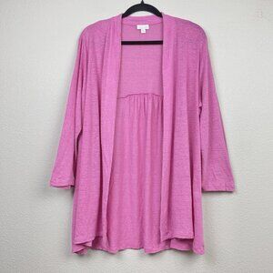 J.Jill Women's Love Linen Large Pink Cardigan Topper 3/4 Sleeve Tropical Vacatio